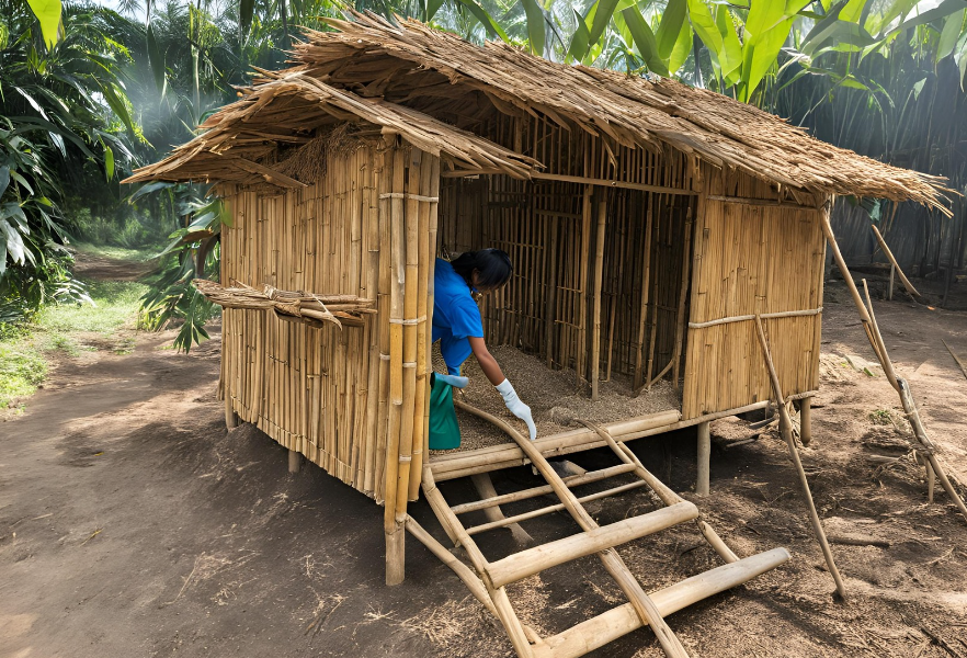 cara buat kandang ayam bambu