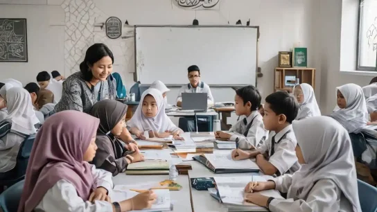 Suasana sekolah Islam favorit di Jogja dengan siswa belajar aktif di kelas yang nyaman dan lingkungan islami yang tertata rapi.