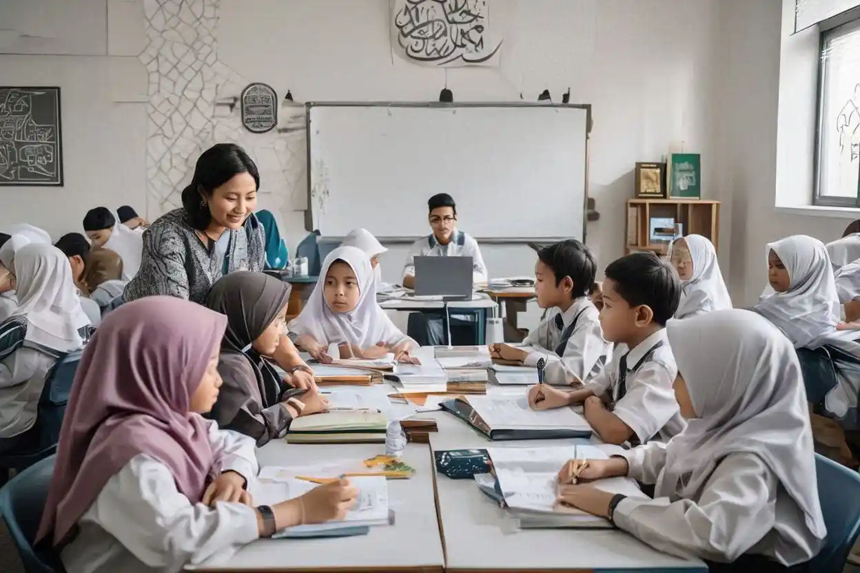 Suasana sekolah Islam favorit di Jogja dengan siswa belajar aktif di kelas yang nyaman dan lingkungan islami yang tertata rapi.