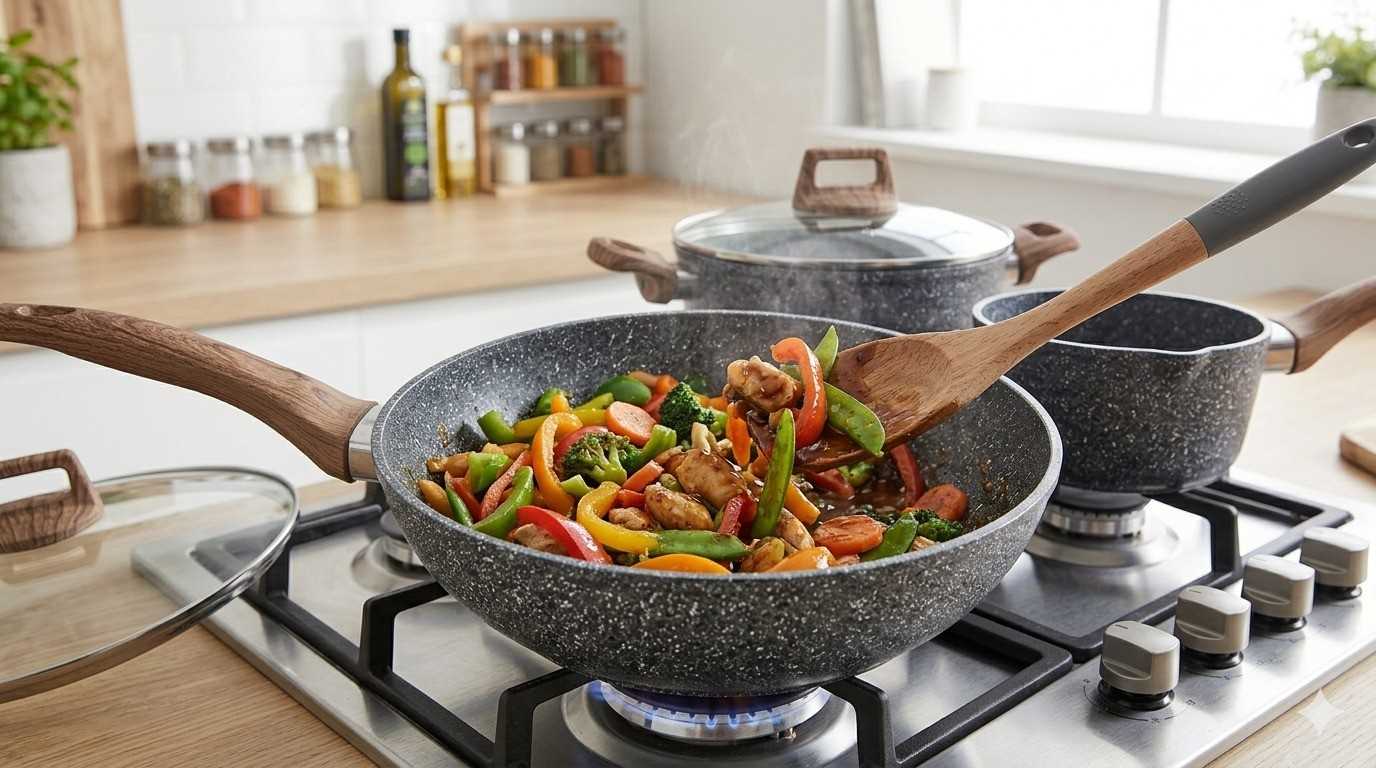 alat masak granit aman dengan lapisan anti lengket untuk dapur sehat